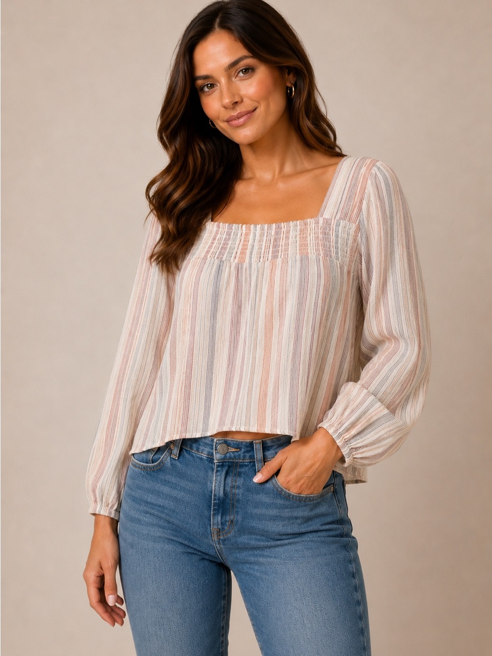 BCBGeneration Striped Square Neck Blouse  Lightweight Medium